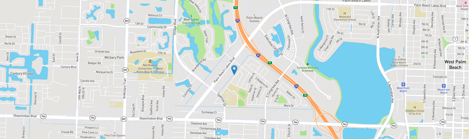 Map showing Crazy Buffet & Grill at 2030 Palm Beach Lakes Blvd, West Palm Beach, FL